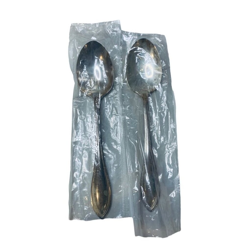 Oneida Ltd "Silver Arbor" Flatware Beaded Edge Set of 2 Serving Spoon 8.75"